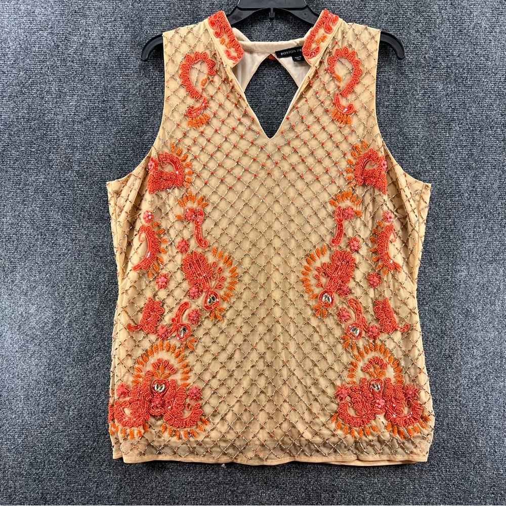 Boston Proper Sequin Sleeveles Top XL Beige/Nude Lined Embellished Tank Cocktail